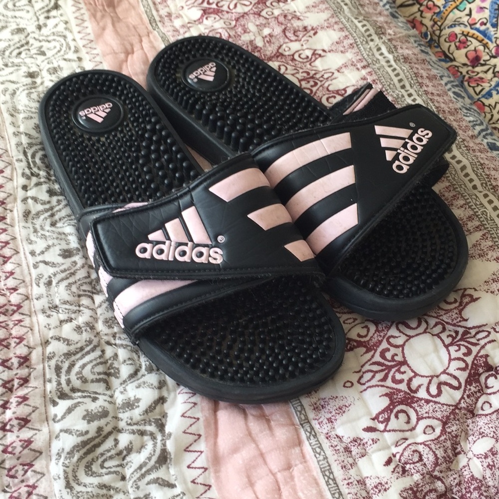 Pink and Black Addias Slides